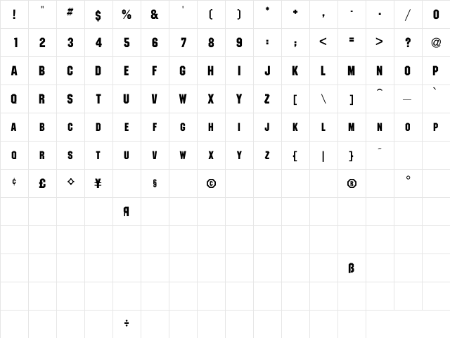 Pittsburgh Regular  glyph index