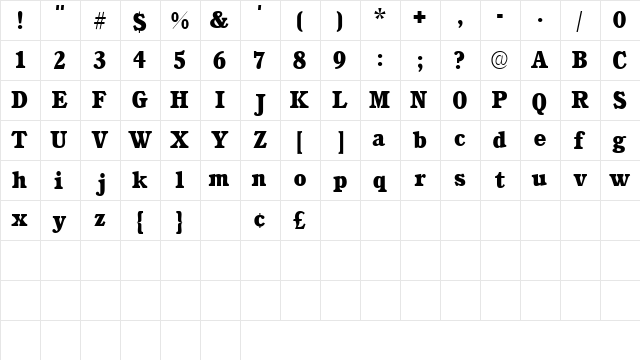 ChoreaSSK Bold  glyph index