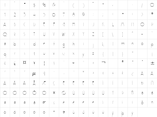 Gaston Normal  glyph index