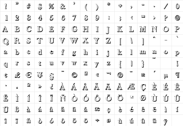 BaskerOldShadow Bold  glyph index
