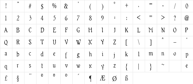 Alcibiades Regular  glyph index