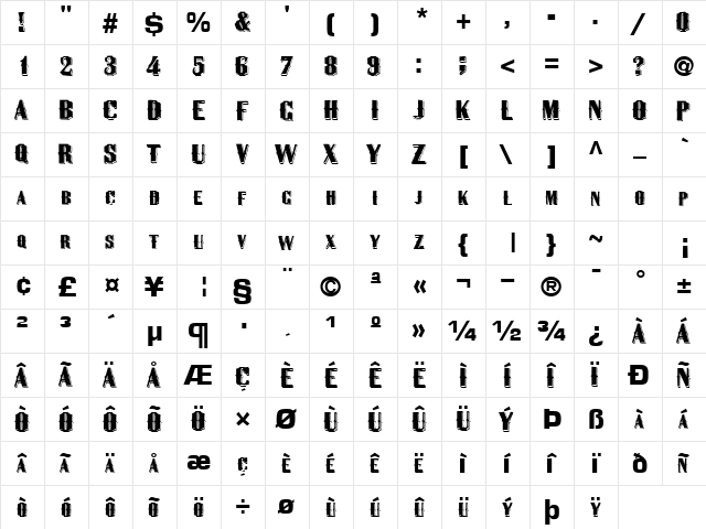 Tomb Regular  glyph index