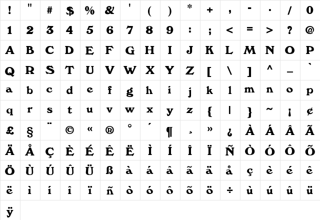 WindsorDemi Regular  glyph index