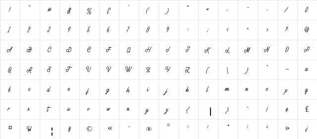 Fatya Regular  glyph index