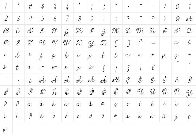 Feel My Heart Regular  glyph index