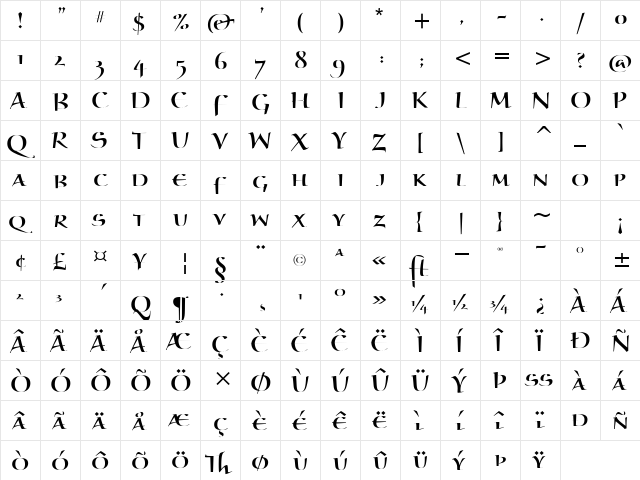 BraganzaSCITC Bold  glyph index