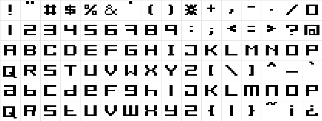 PXLB Bold  glyph index