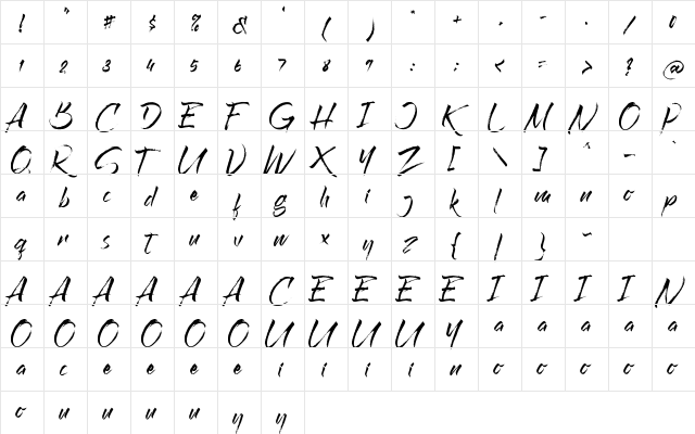 Rolling Out Regular  glyph index