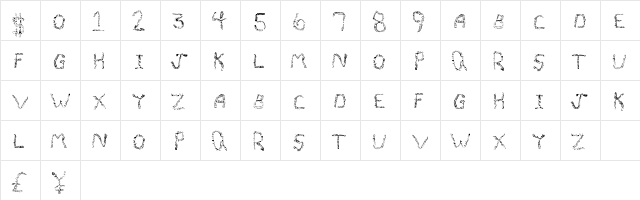 QuiveringNoodle Regular  glyph index