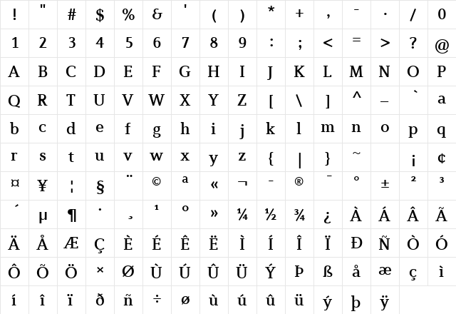 Diverda Serif Com Medium  glyph index