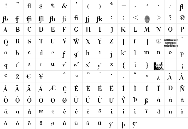 CantabileAlternate Regular  glyph index