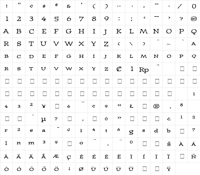 JournalUltraSmallcaps Medium  glyph index