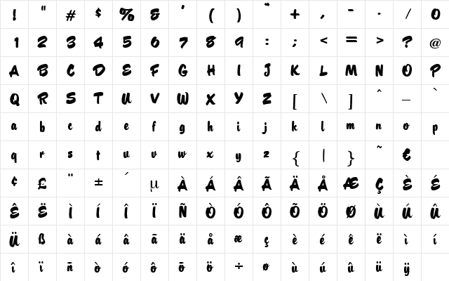 Barsoi Regular  glyph index