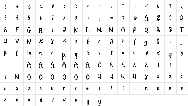 Selendang Regular  glyph index