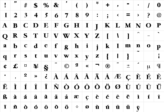 Garamond-Serial-ExtraBold Regular  glyph index