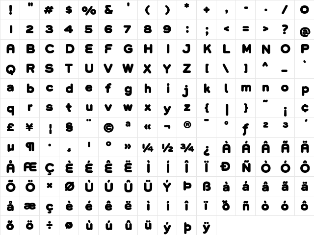 Grover Heavy Regular  glyph index