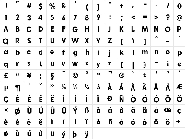 Dream Attack Grotesk Regular  glyph index