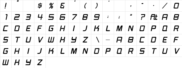 Burger Joint Neon Italic JL Regular  glyph index