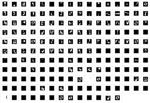 AnarchoSquares Regular  glyph index