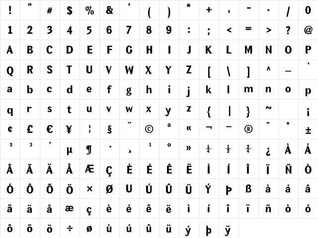 MexSansExtra Bold Regular  glyph index