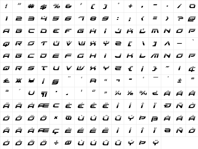 Battlefield Halftone Italic Italic  glyph index
