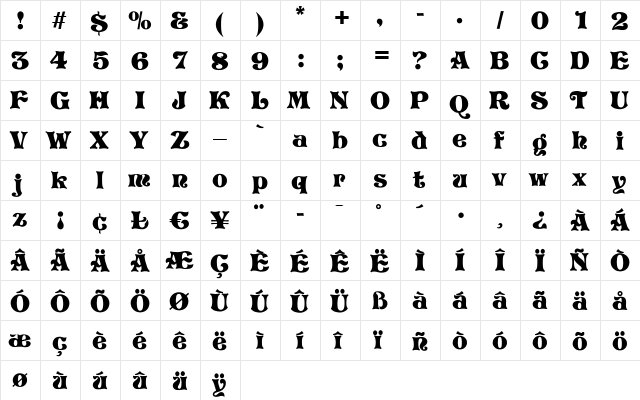 EvelynBecker Regular  glyph index