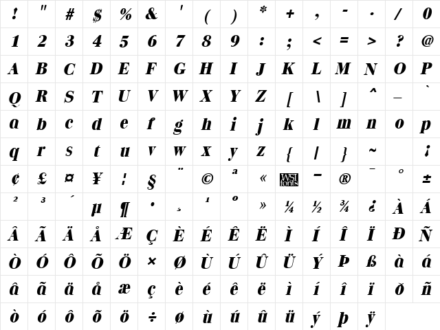 QuantasExtrabold Italic  glyph index