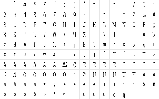 The Quest of Discoveries Regular  glyph index