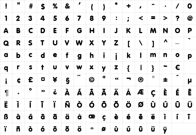 Variant Round Bold DB Regular  glyph index