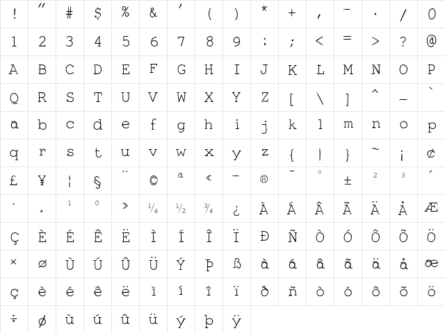 Smart Chameleon Regular  glyph index