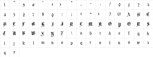 CollinsOldEnglish Regular  glyph index