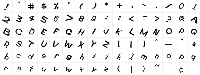 Retardo Tipsy 1  glyph index