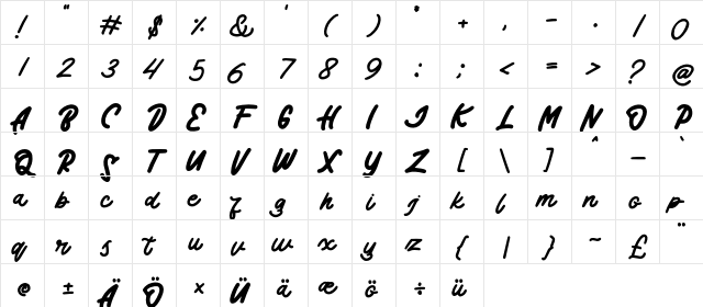 Badeg Regular  glyph index