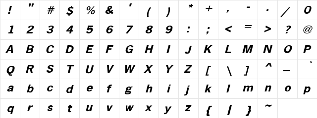 NewsGothicExtOb Regular  glyph index