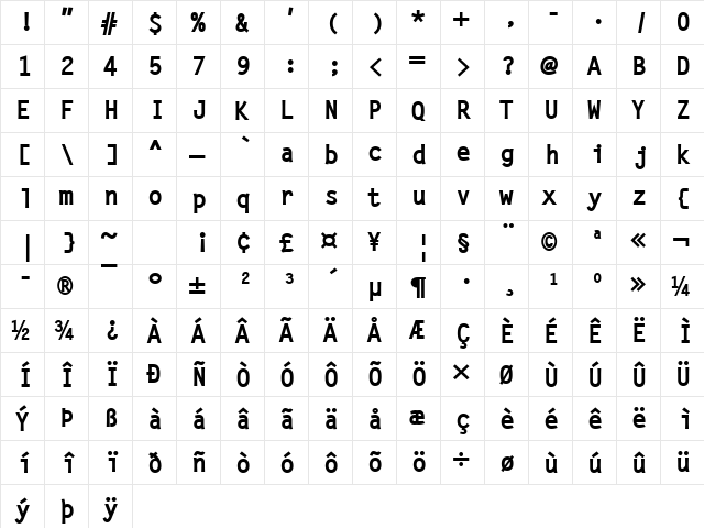 Letter Becker Bold Regular  glyph index