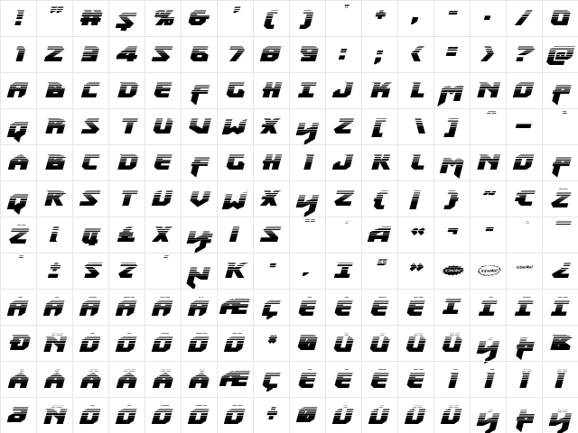 Heavy Copper Halftone Italic Italic  glyph index