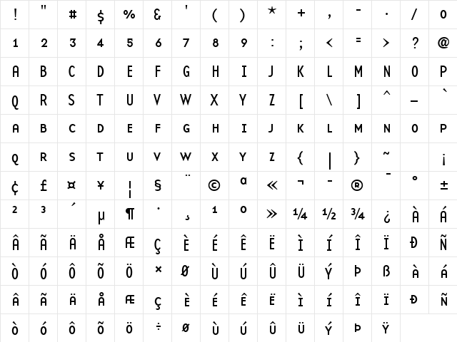 BaseTwelveSansSmallcaps Regular  glyph index