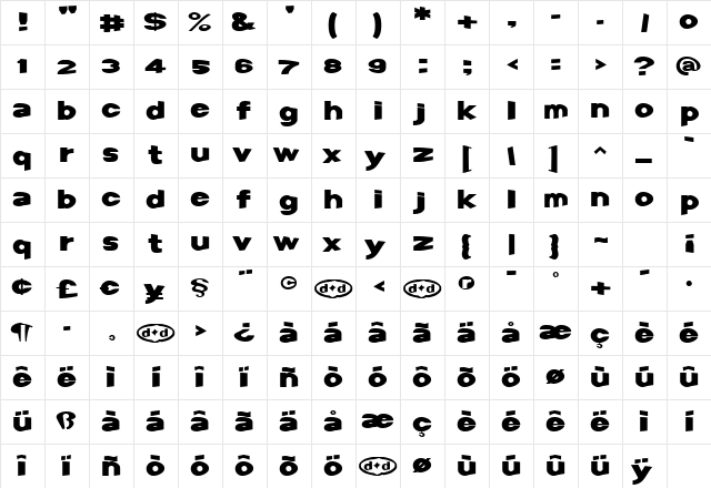 Krate Regular  glyph index