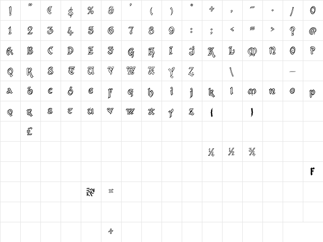 Kingthings Xander Outline Regular  glyph index