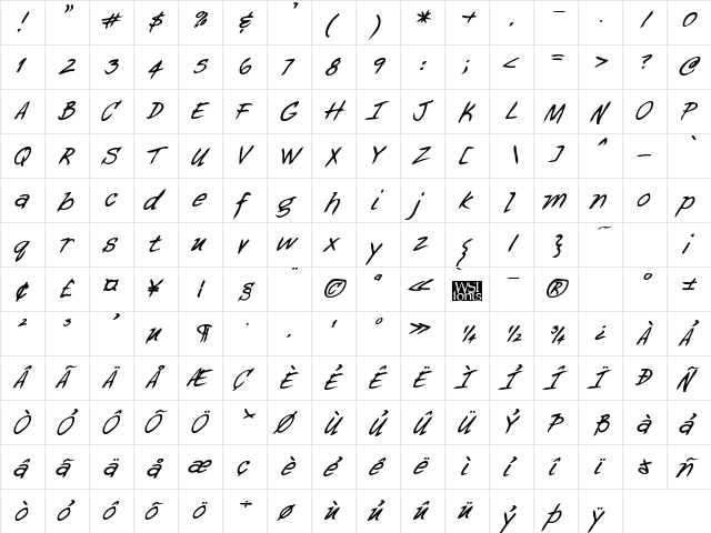 GeorgesHand Bold Italic  glyph index