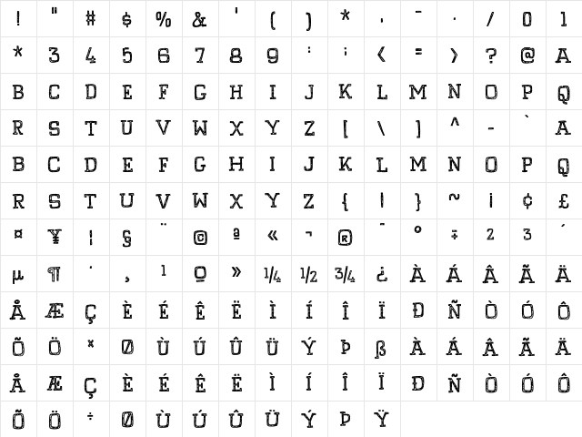 Pompelmus Crispy DEMO Regular  glyph index
