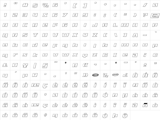 Turbo Charge Outline Italic Outline Italic  glyph index