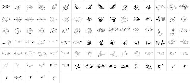 LinotypeZapfinoOrnaments Regular  glyph index