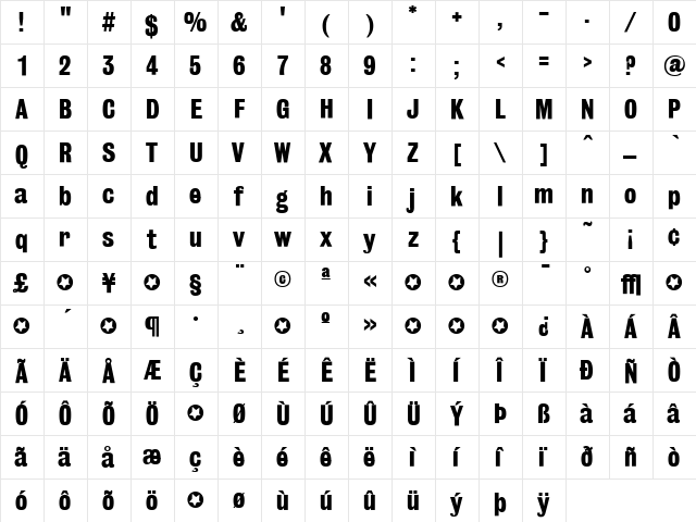 BureauGrotesque-ThreeSeven Regular  glyph index