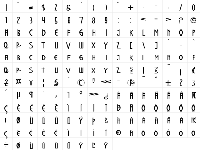 TanQiwing Regular  glyph index