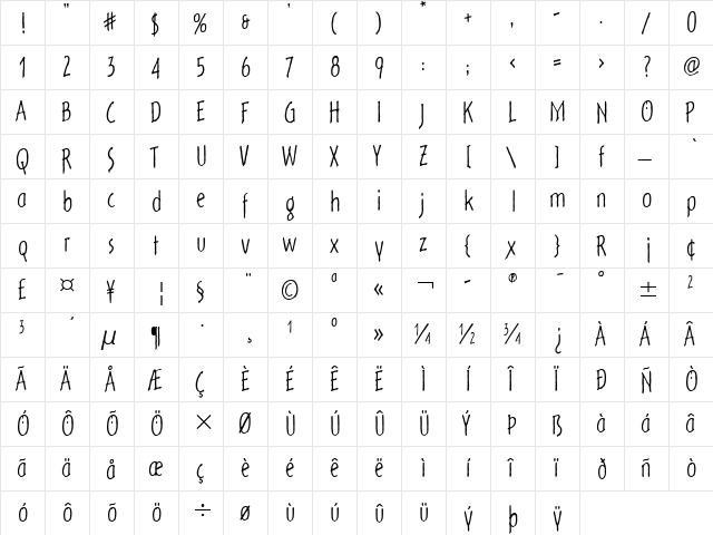 Out of the Fridge ITC Light  glyph index