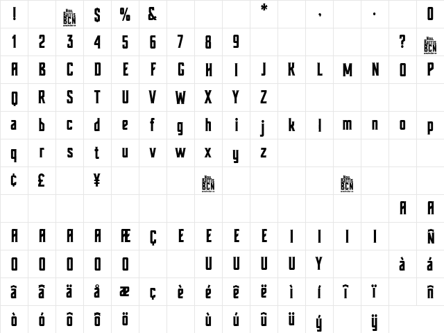 Nou Barris Bcn Regular  glyph index