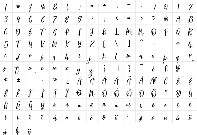 wild smith Regular  glyph index