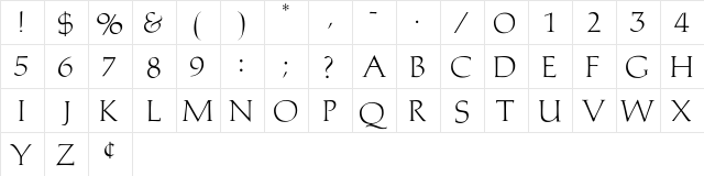 Lucrezia Regular  glyph index