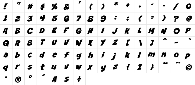CCSmash Regular  glyph index